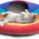 Woolygon Premium Felt Cat Cave Bed Wool Kitty Beds Handcrafted Kitten Caves Bed for Indoor Cats - Made from Merino Wool, Foldable Cat Hideaway Covered Cat House Pod (Rainbow Twist)