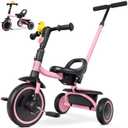 Tricycle for Toddlers 18 Months to 5 Years with Removable Push Handle, Tricycles for 3-5 Year Olds Ideal for On-The-Go Families, Adjustable Carry-Friendly Seat, Pink