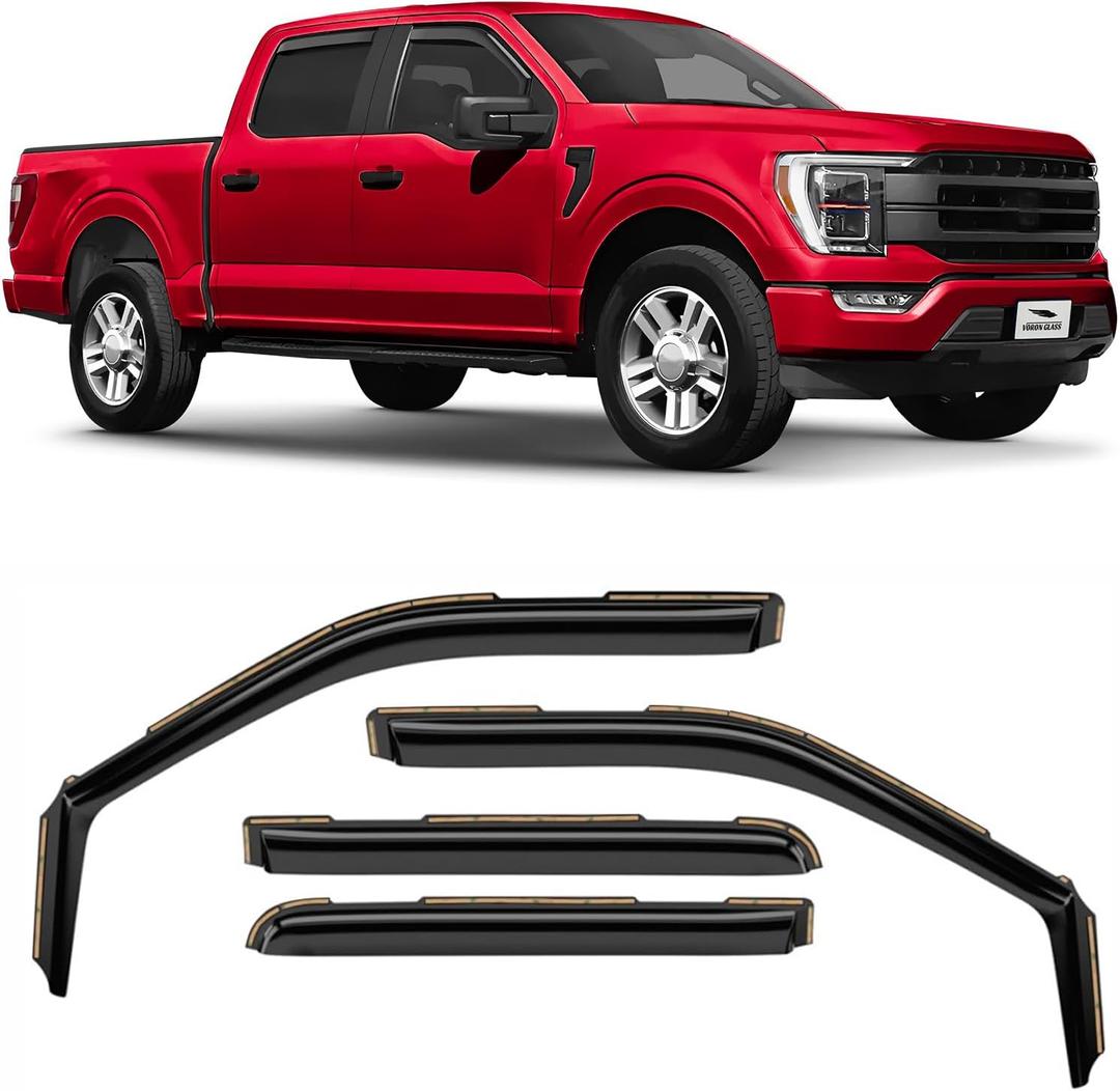 Voron Glass in-Channel Extra Durable Rain Guards for Ford F150 2021-2025 SuperCrew, Window Deflectors, Vent Window Visors, 4 Pieces - 200664