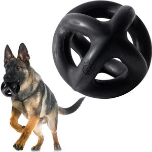 Monster K9 Indestructible Dog Ball  Lifetime Replacemnet - Durable Dog Toy for Aggressive Chewers - Safe, Non-Toxic Natural Rubber - Chew, Tug & Fetch - Tough, Heavy Duty - 5.5 (2X Tennis Ball Size) (Black)