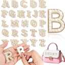 52Pcs Pearl Letter Patches, Self Adhesive Pearl Rhinestone Letter Patches A-Z for Clothes, Dress, Hat, Socks,BackpacksJeans, DIY Accessories