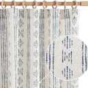 Jinchan Boho Linen Blend Curtains for Living Room - Farmhouse Blue 108 Inches Long 2 Panels for Bedroom - Geometric Striped Filtering Window Drapes With Rod Pocket - Blue on Beige (Back Tab| Blue on Flax)