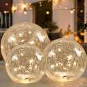 Crackle Globe LED Lamp Battery Operated, Lighted Glass Orb for Festival Christmas Decoration, Gold Mercury Glass Ball Light for Living Room Indoor (No Timer)
