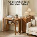 Bamboo Folding Desk for Small Spaces, Small Computer Foldable Desk, Brown | Space Saving Desk for Bedroom Home Office, Mid Century Sofa Table for Couch, Writing Work Office Desk