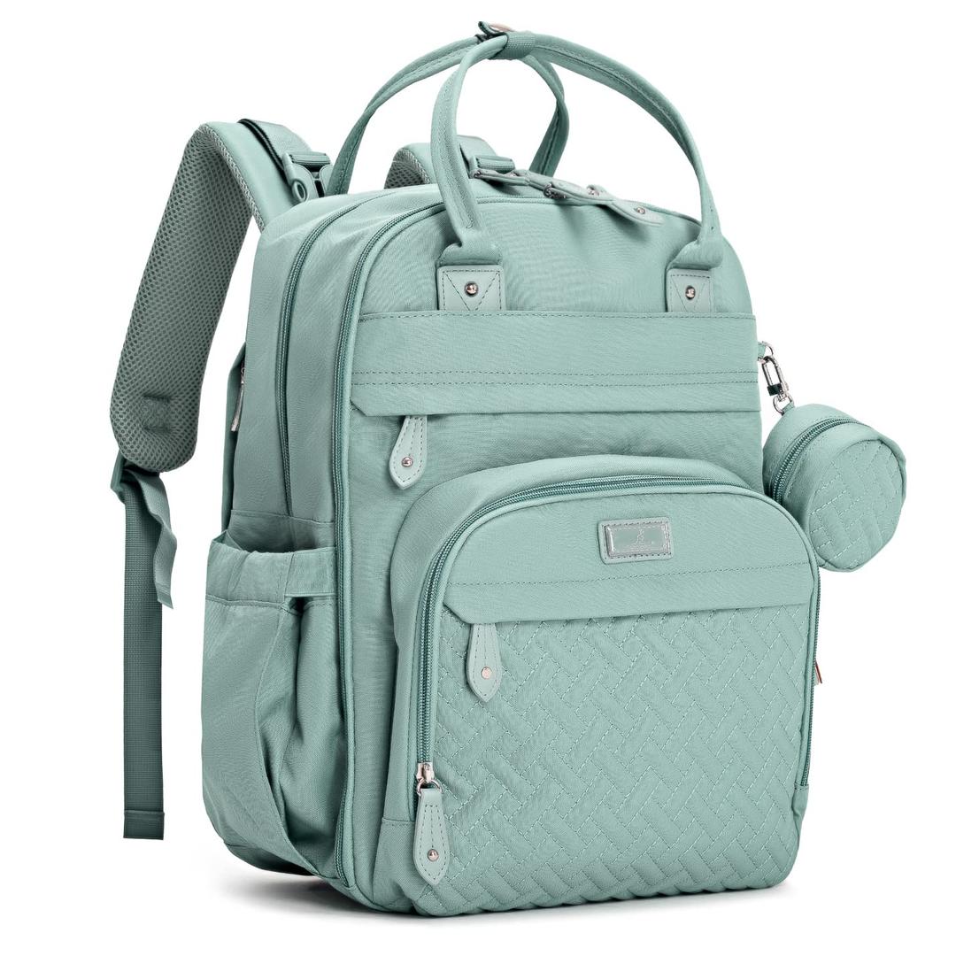 BabbleRoo Diaper Bag Backpack - Baby Essentials Travel Bag - Multi Function Water Resistant Diaper Bag, Travel Essentials Baby Bag with Changing Pad, Stroller Straps & Pacifier Case  Sage Green (26L)
