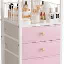 Makeup Organizer Cart with Drawers, Make up Organizers for Vanity, Floor Skincare Organizers- for Cosmetics, Nail Polish, Art Supply, Bathroom Vanity Desktop Organizer (White) (Pink)