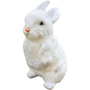 9.25 Inch Plush Rabbit Faux Fur Lifelike Hare Easter Bunny Simulation Toy Home Decoration Gift (White)