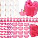Honeydak 12 Set Spa Party Favors for Girls Slumber Party Pink Supplies with Face Mask Mixing Bowl, Silicone Brush, Headband, Mirror Towel, DIY Facial Kit for Wedding Bridal Shower(Rose Red)