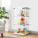 VIVOHOME 3 Layers 16''W x 16''D x 33''H Glass Display Cabinet Showcase Countertop with Lock, 4mm Tempered Glass 25mm MDF Base