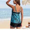 Hanna Nikole Women's Tankini Swimsuits Two Piece Tummy Control Bathing Suit with Athletic Pockets Swim Shorts Swimwear (Blue, S)