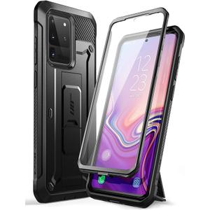 SUPCASE for Samsung Galaxy S20 Ultra Case with Screen Protector (Unicorn Beetle Pro), [Built-in Belt Clip & Stand] Full-Body Rugged Kickstand Protective Phone Case for Galaxy S20 Ultra 5G, Black