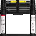 BOCOM 12.5 FT Aluminum Telescoping Ladder, Lightweight Multi-Purpose Collapsible Extension with 2 Triangle Stabilizers, Heavy Duty 330 lbs Max Capacity, Ideal for Home, RV, and Outdoor Work Black