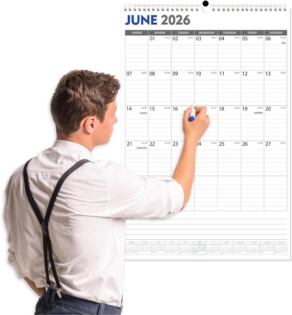 GuassLee Extra Large Wall Calendar 2026-2027, 20"x 30" Gaint Vertical Wall Calendar 2026, Jun. 2026 to Dec. 2027, 19-Month Paper Hanging Planner Wall with Julian Date for Office Home Planning & Organizing, 30"x20"