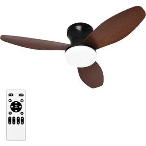 Small Ceiling Fan with Lights and Remote, 32" Flush Mount, Small Quiet, DC Motor, Reversible Blades, 6 Wind Speeds, Dimmable LED, Adjustable Color Temperature, Timer (dark wood grain)