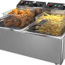 Commercial Deep Fryer with Baskets Stainless Steel Double Deep Fryer with 2 Baskets Capacity 10L X 2(21.3QT) Electric Countertop Fryer for Restaurant and Home Use, 110V 3400W (20L)