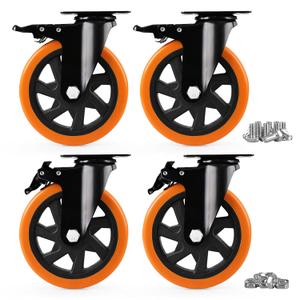 Caster Wheels, Heavy Duty 6 Inch Casters Set of 4, Locking Swivel Casters Wheels for Cart, Furniture and Workbench, Orange