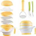 Matyz Versatile Baby Food Maker Set - Toddler Food Mills with Mash Bowl, Hand Masher, Citrus Juicer, Grater - Making Homemade Baby Food - Fruits and Vegetables Masher - No BPA (Yellow)