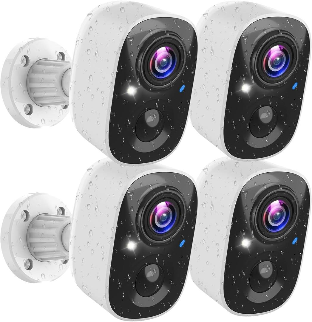 Security Cameras Wireless Outdoor (4 Pack), Battery Powered Cameras for Home Security with AI Motion Detection, 2K Color Night Vision, 2-Way Talk, IP66 Weatherproof, SD/Cloud Storage