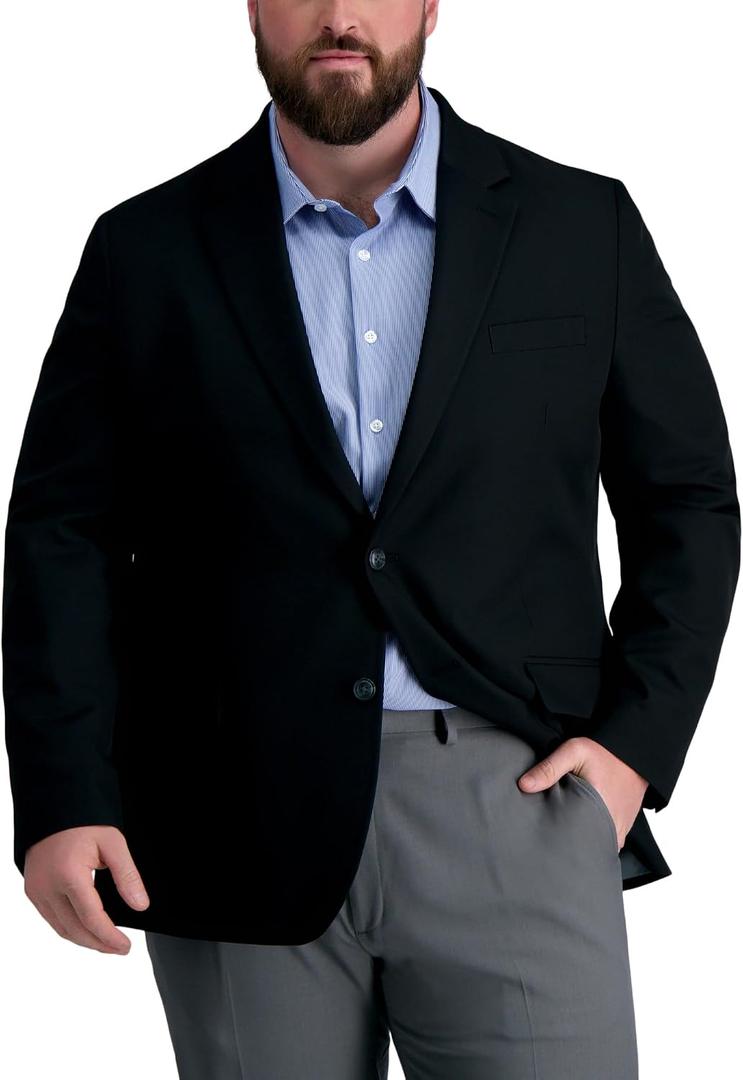 Haggar Men's Active Series Solid Gab Tailored Fit Blazer Suit, Black, 40S