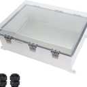 Zulkit Junction Box ABS Plastic Waterproof IP65 Electrical Boxes Hinged Shell Clear Cover Outdoor Universal Project Enclosure with Mounting Plate and Wall Brackets 23.6x15.7x9.1inch (600x400x230mm)