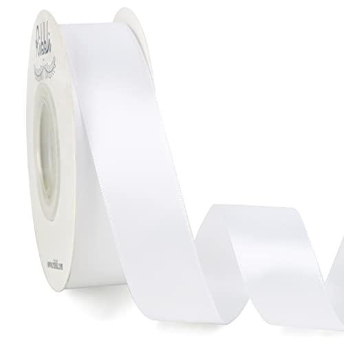 Ribbli Double Faced White Satin Ribbon,1” x Continuous 25 Yards,Use for Bows Bouquet,Gift Wrapping,Floral Arrangement