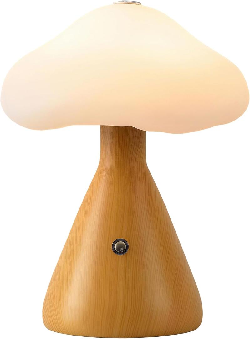 Cordless Table Lamp, Mushroom Lamp with 3 Colors, Rechargeable LED Reading Light, Touch Lamps for Nightstand, Aesthetic Lamp for Dorm Bedroom Living Room Home Decor