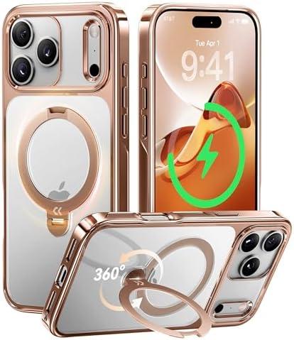 Amazon.com: CASEKOO Rose Gold Glossy for iPhone 17 Pro Max Case [360 Spin Magnetic Stand][Fit for MagSafe][17FT Military Protection] Slim Polished for iPhone 17 Pro Max Case with Stand 6.9'', Rose Gold : Cell Phones & Accessories