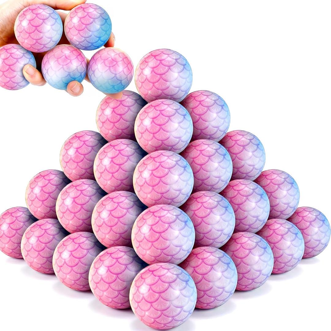 24Pcs Squishy Balls for Mermaid Birthday Party Favors Decorations Supplies,Squeeze Toys for Goodie Bags Pinata Stuffers, Party Games, Rewards Carnival Prizes