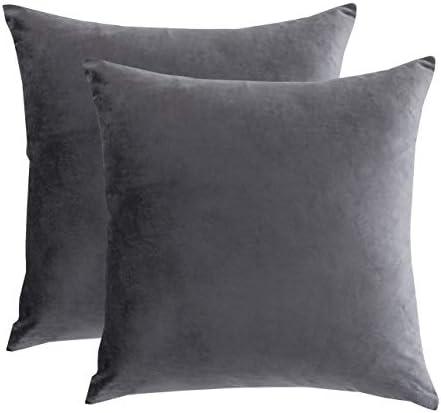Velvet Decorative Throw Pillow Covers Cushion Cover Pillow Case for Sofa Couch Bed Chair,Soft Square Gray Throw Pillows 24"x 24", Set of 2