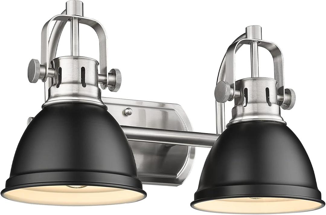 Emliviar Modern Vanity Light, Industrial 2-Light Bathroom Wall Light Fixtures, Black and Brushed Nickel Finish with Metal Shade, 4054-2W BN+BK