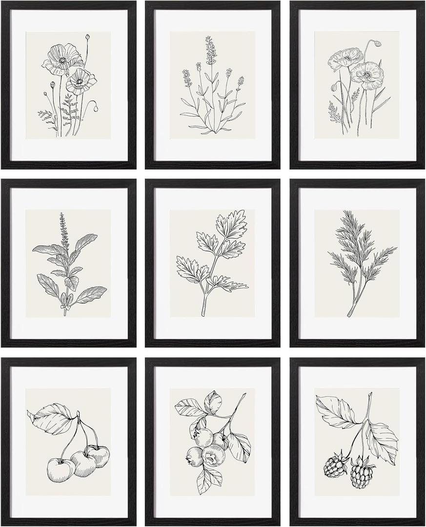 eletecpro 11x14 Picture Frames Set of 9 Classic Gallery Wall Frame Set, Displays 8x10 Photos with Mat or 11x14 No Mat, Black Picture Frames Collage Wall Decor for Home Decor