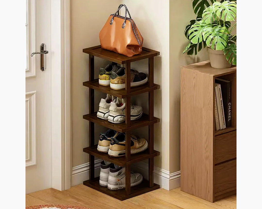 Vertical Shoe Rack  Tall Narrow Shoe Rack Organizer for Small Spaces,5 Tier Bamboo Shoen Shelf for Entryway,Closet,Corner,Doorway,Skinny Shoe Shelf Space Saving Shoe Storage,Free Stackable DIY, only the boards