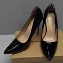 Elisabet Tang Women Pumps, Pointed Toe High Heel 4.7 inch/12cm Party Stiletto Heels Shoes Matte (9, Black Patent Leather)