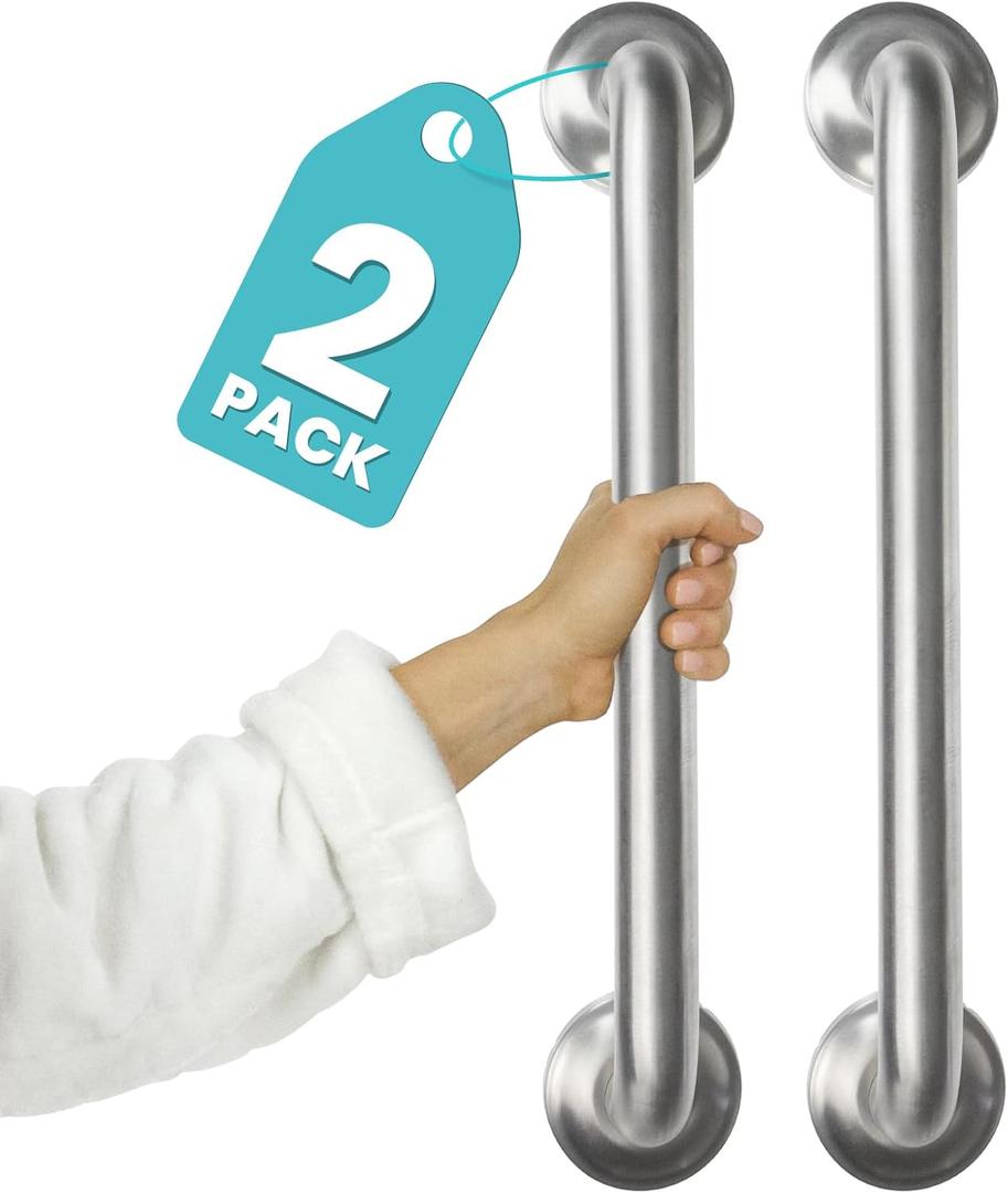 Vive 440lbs Grab Bar for Bathtubs and Showers (2 Pack) - Handicap Bathroom Safety Rail for Elderly - Wall Senior Handle for Tub, Toilet, Bath - Disability Assist Device Accessories Handrail (16 Inch)