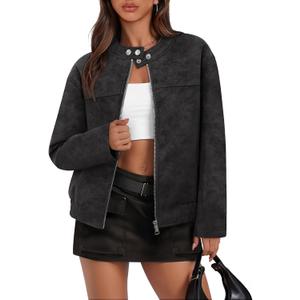 MEROKEETY Women's Faux Suede Bomber Jackets 2026 Trendy Long Sleeve Zip Up Fall Winter Coat Outerwear