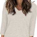 JomeDesign Womens Sweaters V Neck 3/4 Sleeve Shirts Dressy Casual Blouses Loose Fit Tunic Tops Fall Fashion (Black, XL)