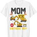 Mom of the Birthday Boy Construction Worker Bday Party T-Shirt WHITE, S