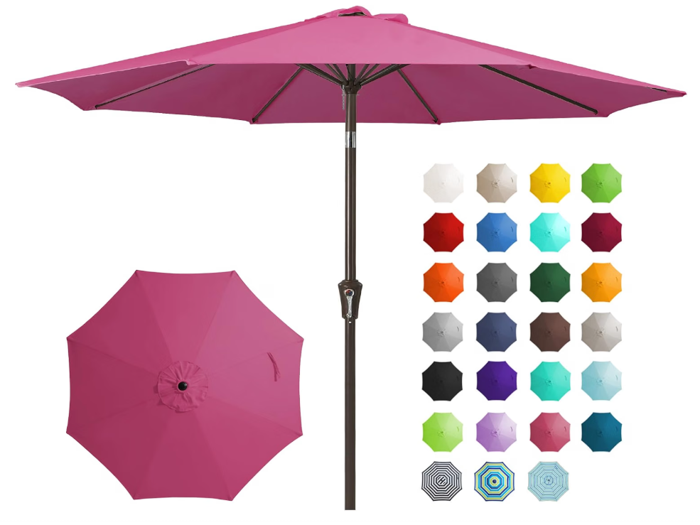 9FT Outdoor Patio Umbrella, Market Umbrella, Rose PinkOutdoor Table Umbrellas with 8 Sturdy, Tilt & Crank UV Protection Waterproof for Garden, Deck, Backyard, Pool