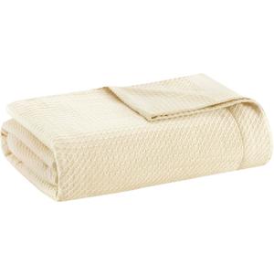 Madison Park Soft Certified 100% Egyptian Cotton Breathable Cozy Blanket, Premium Waffle Knit Classic Design, Luxury All Season Lightweight Cover for Bed, Couch and Sofa, Cream Full/Queen(90"x90")
