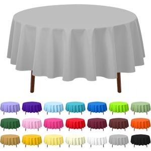CXPSINC 8 Pack Premium Disposable Plastic Tablecloth 84" Round Table Cover for Birthdays Weddings Christmas Anniversary (Silver Grey)