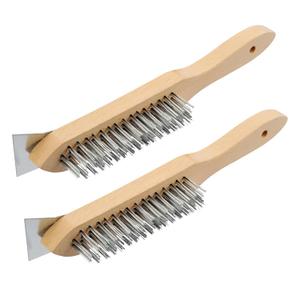 MAXMAN Stainless Steel Wire Scratch Brush, 12 Inch Wooden Handle Wire Brush with Metal Scraper, Heavy Duty Wire Brushes for Cleaning Rust, Paint Scrubbing, Dust and Other Hard Surfaces 2 Pieces