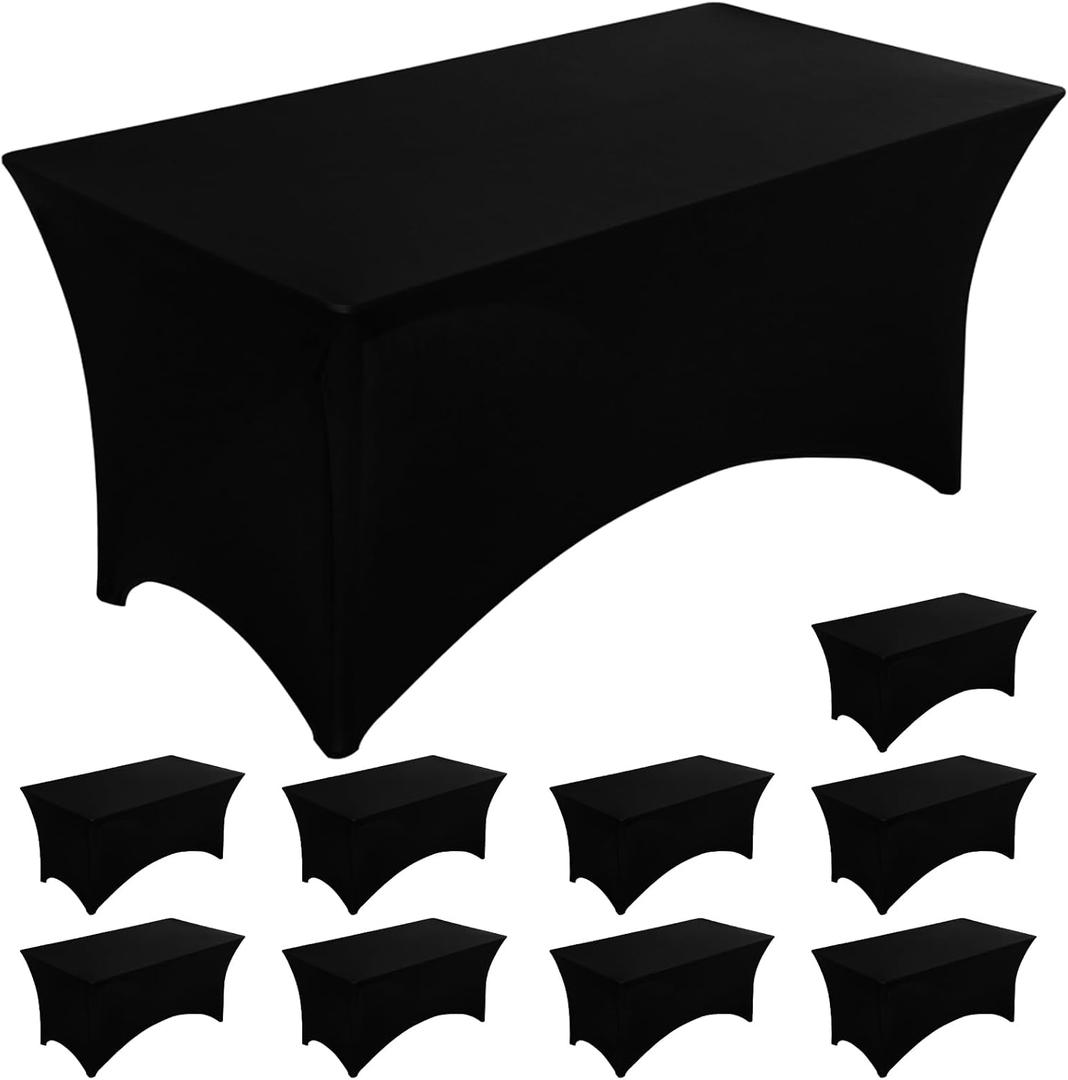 Fixwal 10 Pack Black Table Cloths Rectangle 8FT, Spandex Table Covers, Table Cloths for 8 Foot Rectangle Tables, Fitted Tablecloth (96Lx30Wx30H Inch)