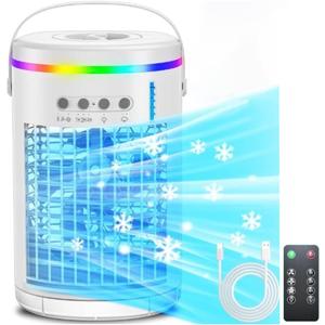 Portable Air Conditioner,3-IN-1 Evaporative Personal Mini Air Cooling Fan with Remote,1400ml Water Tank,Night Light,3 Speed Humidify 1-4H Timer Air Cooler Fan (upgrade)
