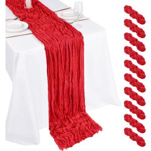 10 Pack Red Cheesecloth Table Runner 17x108 Inch Boho Gauze Cheese Cloth Table Runners for Wedding Party Baby Shower Birthday Home Decor