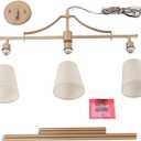 KSANA Brushed Gold Chandelier, Modern 3-Lights Linear Island Light Fixtures with Fabric Shades for Dining Room, Foyer, Bedroom and Living Room, Fabric Shade