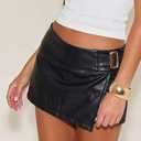 Just Quella Women Black Faux Leather Mini Shorts Elastic Waist Pu Leather Skort (Black, XS)