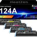 124A Toner Cartridges (4-Items, K/C/Y/M) Replacement for HP 124A Q6000A Q6001A Q6002A Q6003A Toner Cartridge for Color LaserJet 1600 2600 2600n 2605 2605dn 2605dtn CM1015 CM1017 MFP Printer Ink