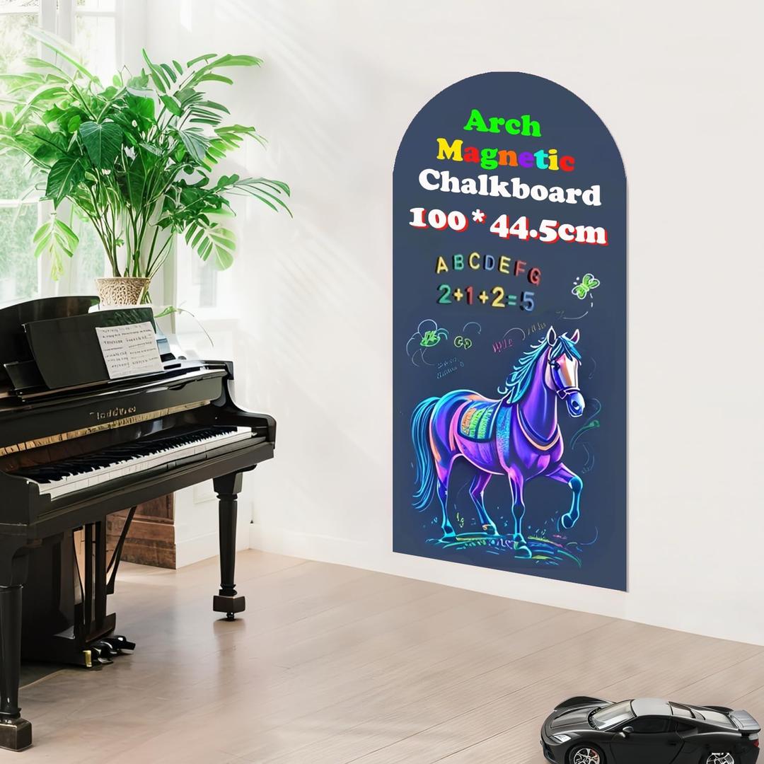Magnetic Arch Wall Decal 39.3"x17.5" Chalkboard Contact Paper Peel and Stick Self Adhesive Magnetic Wall Board Sticker with 36 Magnet Letters for Home Offices Chalkboard Wallpaper Roll (Blue)