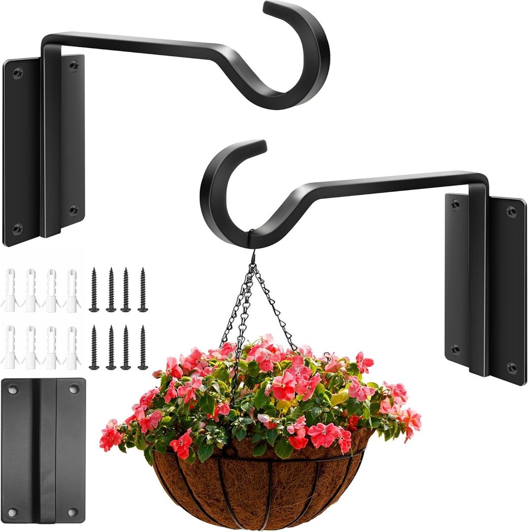 Plant Hanger Outdoor(6 Inch/2 Pack) Heavy Duty Hanging Plant Bracket for Hanging Plants Outside, Plant Wall Hooks for Bird Feeders, Wind Chimes, Flower Baskets