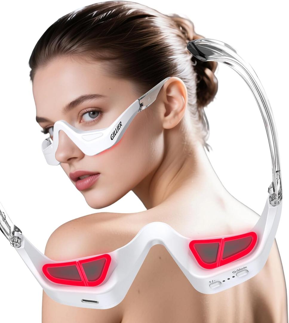Under Eye Red Light Therapy Glasses with Microcurrent  7-Color Light Eye Massager for Dark Circles, Puffiness & Wrinkles | 3 Intensity Levels, Type-C Rechargeable